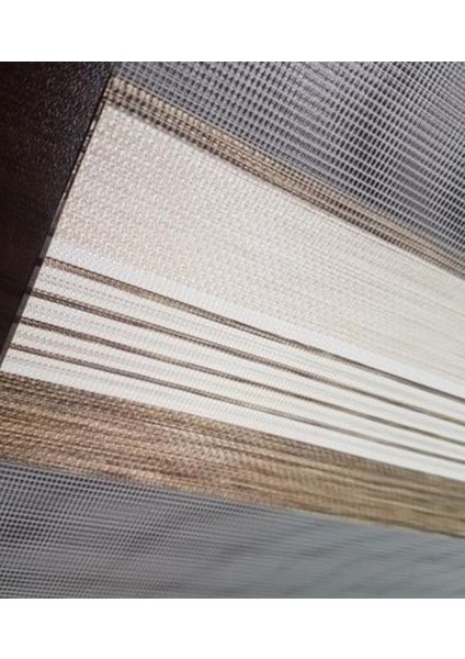 Lux Bambu Renk Geçişli Zebra Stor Perde Alüminyum Kasalı Yüksek Kaliteli - Krem, Kahve