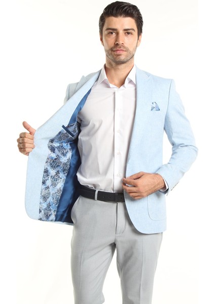 Intersivin Slim Fit 6 Drop Likralı Yarım Astarlı Yazlık Erkek Blazer Tek Ceket