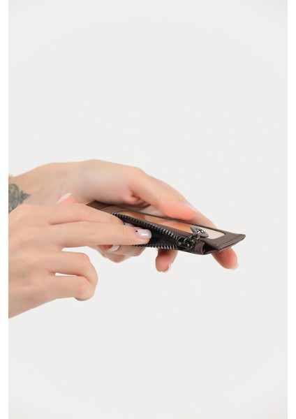 Unisex 5 Bölmeli Kartlık Kahverengi