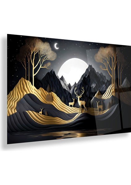 Altın Gece Geyik Cam Tablo fiyatları