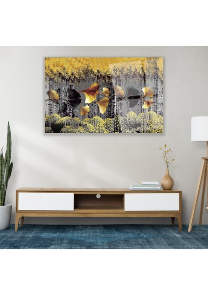 Altın Yapraklar Cam Tablo
