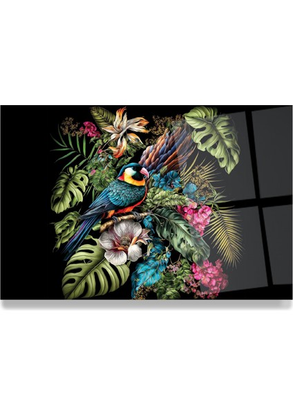 Renkli Kuş Cam Tablo modelleri