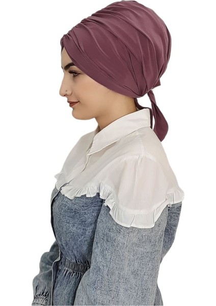 Mayo ve Hasema Üstü Uyumlu Hijab Arkadan Baglamalı Bone Leylak