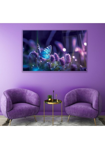 Mor Çiçek Cam Tablo