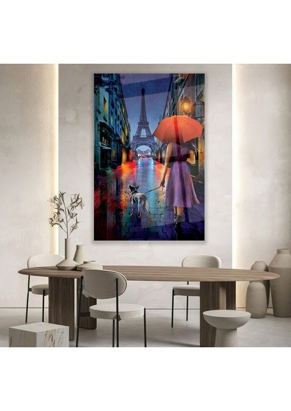 Şemsiyeli Kız Cam Tablo
