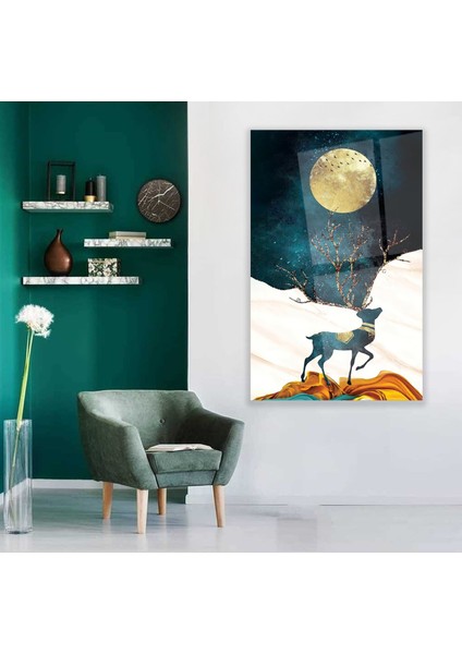 Altın Geyik Cam Tablo
