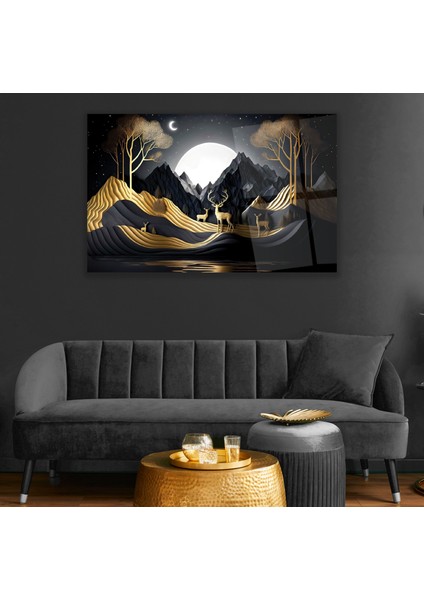 Altın Gece Geyik Cam Tablo fırsatları