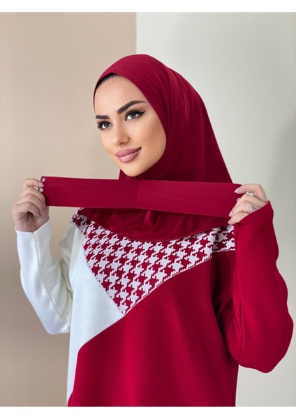 Çıt Çıtlı Hasema Üstü Uyumlu Hijab Bone Kırmızı