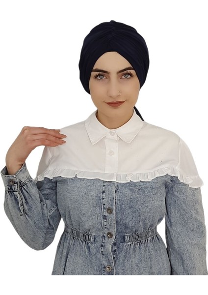 Mayo ve Hasema Üstü Uyumlu Hijab Arkadan Baglamalı Bone Lacivert
