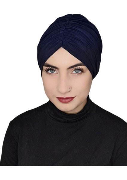 Mayo ve Hasema Üstü Uyumlu Hijab Arkadan Baglamalı Bone Lacivert