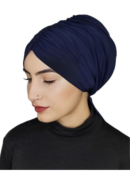 Mayo ve Hasema Üstü Uyumlu Hijab Arkadan Baglamalı Bone Lacivert