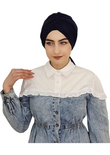 Mayo ve Hasema Üstü Uyumlu Hijab Arkadan Baglamalı Bone Lacivert