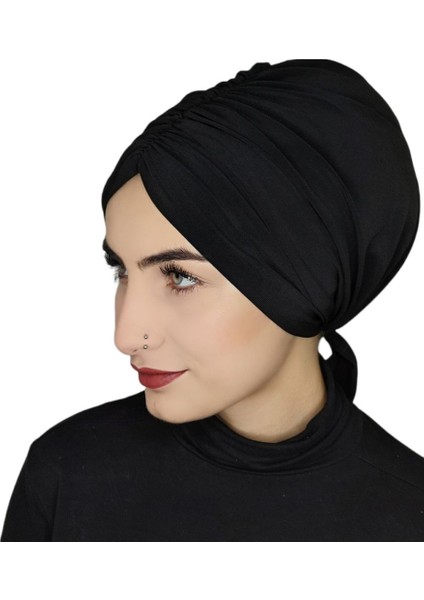 Mayo ve Hasema Üstü Uyumlu Hijab Arkadan Baglamalı Bone Siyah