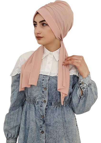 Tasarım Büzgülü Hazır Bone Hijap Pudra