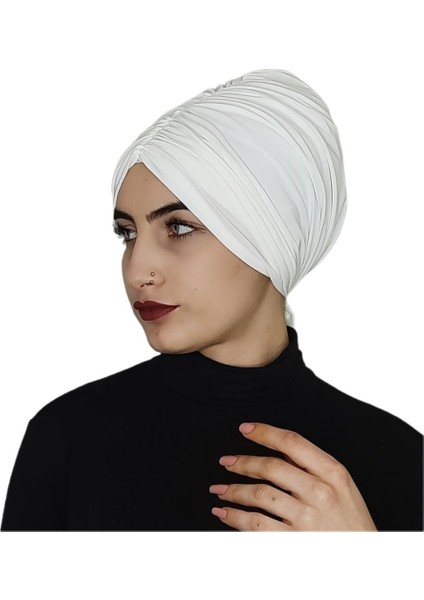 Önü Büzgülü Arkadan Baglamalı Hazır Bone Beyaz Renk modelleri