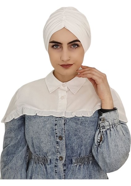 Önü Büzgülü Arkadan Baglamalı Hazır Bone Beyaz Renk fırsatları