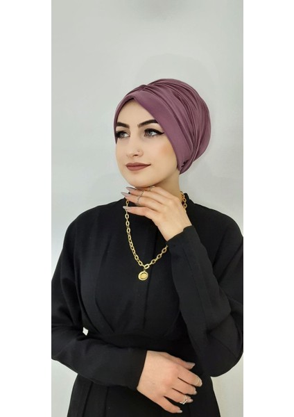 Tasarım Büzgülü Hazır Bone Hijap Lavanta Rengi