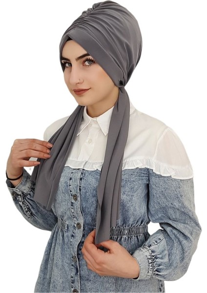 Tasarım Hazır Bone Şal Gri