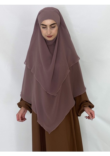Üç Katlı Hazır Peçeli Sufle Khimar Şifon Esarp 4 Ipli Vizon Renk