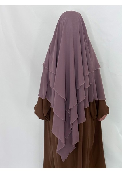 Üç Katlı Hazır Peçeli Sufle Khimar Şifon Esarp 4 Ipli Vizon Renk
