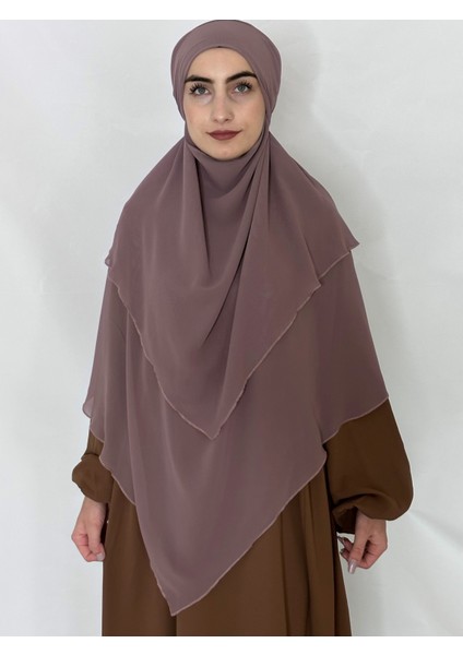 Üç Katlı Hazır Peçeli Sufle Khimar Şifon Esarp 4 Ipli Vizon Renk