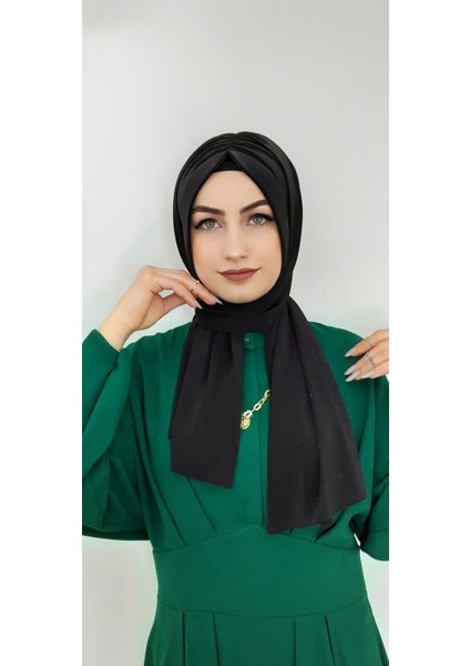 Büzgülü Hazır Şal Siyah Renk