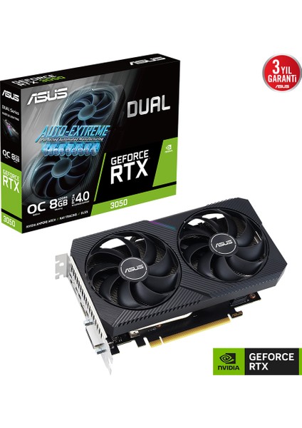 Geforce DUAL-RTX3050-O8G-V2 Gddr6 128BIT DX12 Ekran Kartı