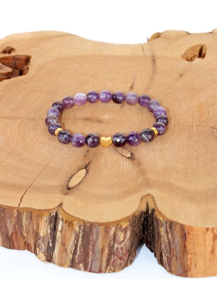 Ametist Doğal Taşlı Altın Kaplama Kadın Bileklik - Kalp fiyatları