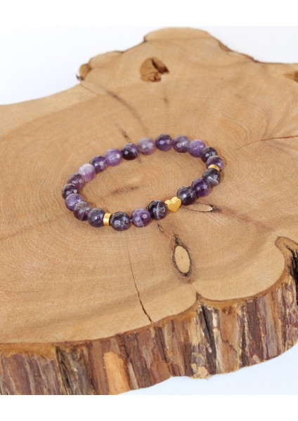 Ametist Doğal Taşlı Altın Kaplama Kadın Bileklik - Kalp modelleri