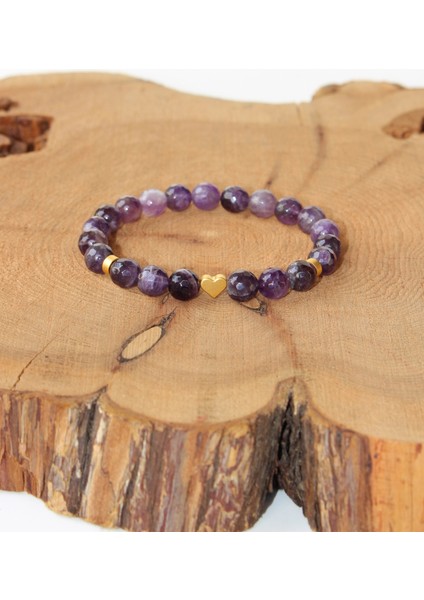 Ametist Doğal Taşlı Altın Kaplama Kadın Bileklik - Kalp fırsatları