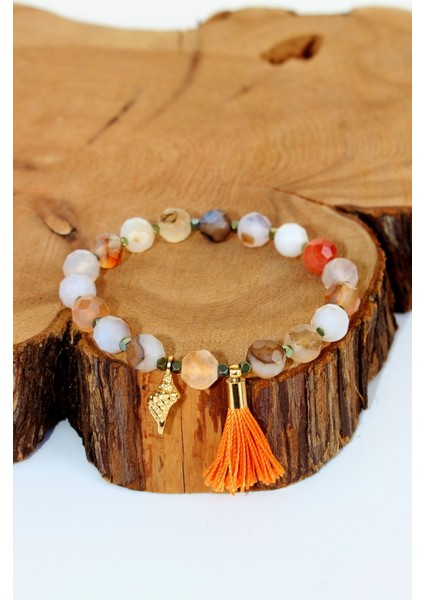 Aa+ Kalite Akik Doğal Taşlı Altın Kaplama Kadın Bileklik - Deniz Kabuğu fiyatları