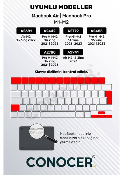 Macbook Air Pro M1-M2 Klavye Koruyucu A2681 A2442 A2779 A2485 A2780 A2941 Türkçe