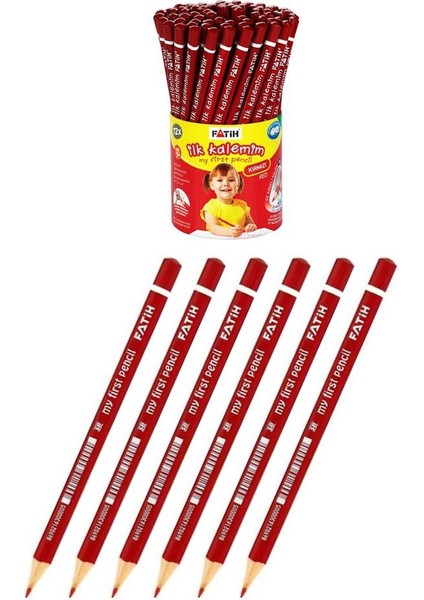 Jumbo Kırmızı Kalem 6 Adet Kırmızı Başlık Kalemi Üçgen Kırmızı Renk Kurşun Kalem Ilk Kalemim