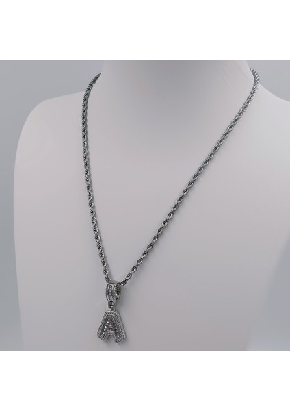 Çelik Silver Zirkon Taşlı Orta Boy Harf Kolye - A Harfi 45 cm fiyatları