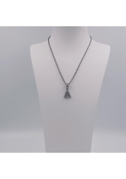 Çelik Silver Zirkon Taşlı Orta Boy Harf Kolye - A Harfi 45 cm modelleri