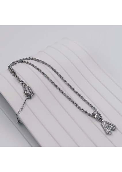 Çelik Silver Zirkon Taşlı Orta Boy Harf Kolye - A Harfi 45 cm indirimleri