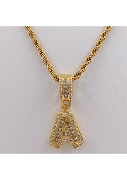 Çelik Gold Zirkon Taşlı Orta Boy Harf Kolye - A Harfi 45 cm fiyatları