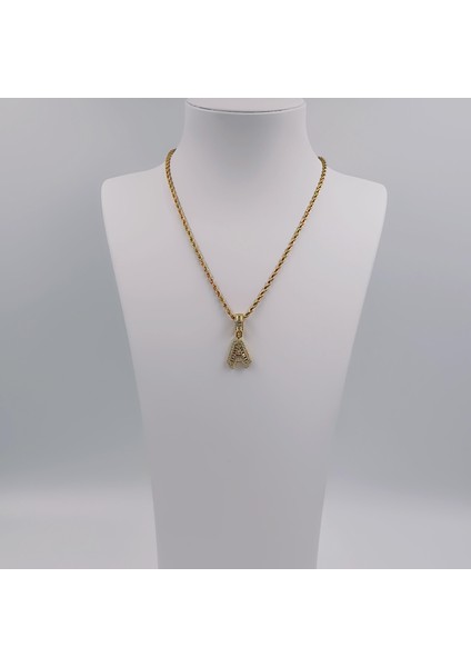 Çelik Gold Zirkon Taşlı Orta Boy Harf Kolye - A Harfi 45 cm fırsatları