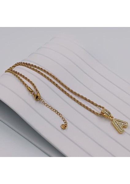 Çelik Gold Zirkon Taşlı Orta Boy Harf Kolye - A Harfi 45 cm indirimleri
