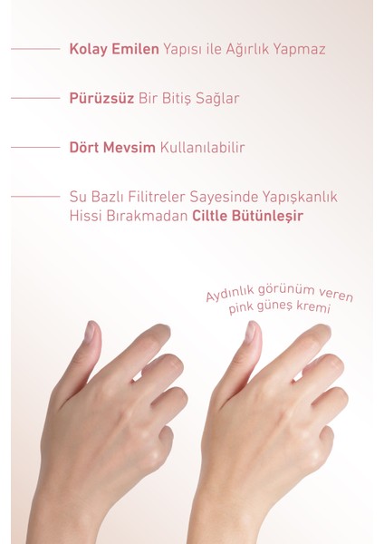Spf+50 Yoğun Leke Karşıtı Yüksek Korumalı Pembe Ton Eşitleyici Güneş Kremi modelleri