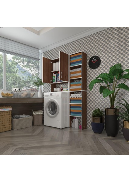 Kenzlife çamaşır makinesi dolabı veronikamaks cvz 180*096*20 banyo kapaklı arkalıksız raflı