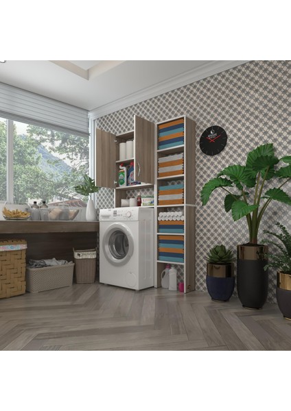 Kenzlife çamaşır makinesi dolabı veronikamaks crd 180*096*20 banyo kapaklı arkalıksız raflı