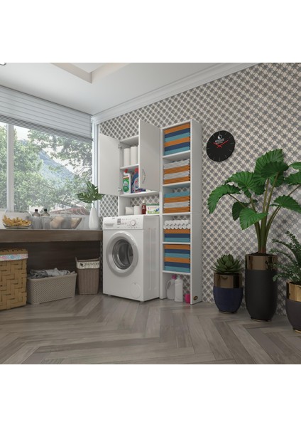 Kenzlife çamaşır makinesi dolabı veronikamaks byz 180*096*20 banyo kapaklı arkalıksız raflı