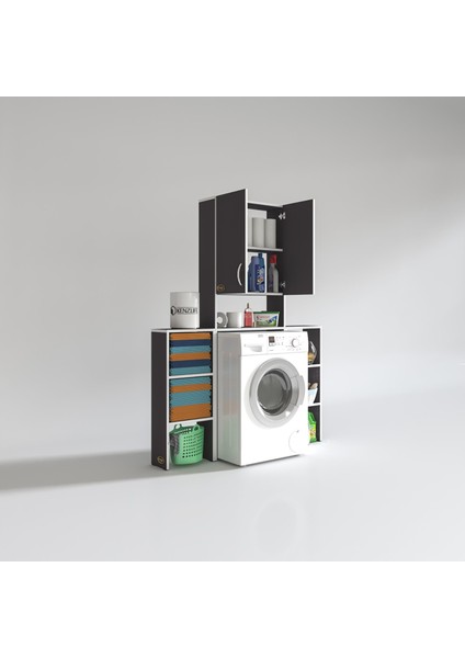 Kenzlife çamaşır makinesi dolabı veronikamaks gri 180*096*20 banyo kapaklı arkalıksız raflı fiyatları