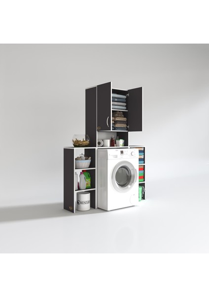 Kenzlife çamaşır makinesi dolabı sinemmaks gri 180*096*30 banyo kapaklı arkalıklı raflı fiyatları