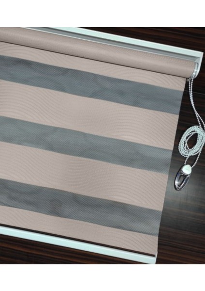 Lüx Bambu Suyolu Desenli Sedef Zebra Story Perde Alüminyum Kasalı Yüksek Kaliteli - Gül Kurusu