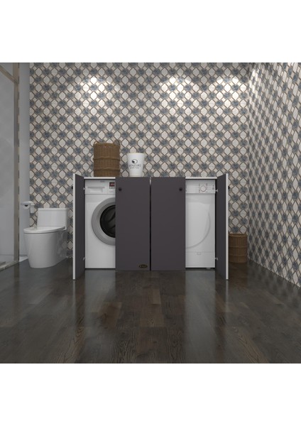 Kenzlife çamaşır&kurutma&bulaşık makinesi dolabı tatyanakare gri 90*140*60 kapaklı arkalıksız