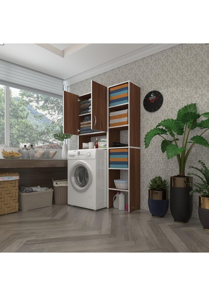 Kenzlife çamaşır makinesi dolabı sinemmaks cvz 180*096*30 banyo kapaklı arkalıklı raflı