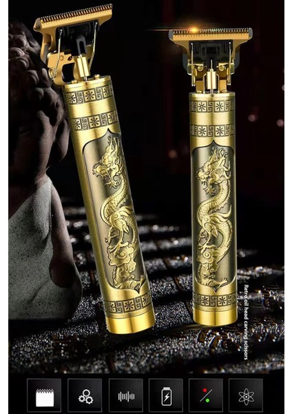 Şarjlı Gold Ejderha Motifli T Jiletli Saç Sakal Kesme Traş Makinası Sıfır Kesim Imkanı Traş Makinası fiyatları