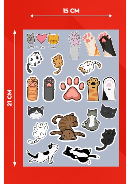 Kedi Temalı Sticker Seti - Ajanda - Laptop - Telefon Sticker Seti (20 Adet)